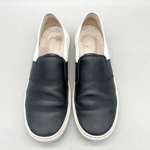 Chanel Womens 40 CC Logo Slip On Sneakers Black White Leather Tennis Preppy Chic